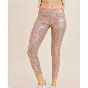 Kimberly C Leggings Womens Size XL Metallic Rose Gold Leopard Print High Waisted